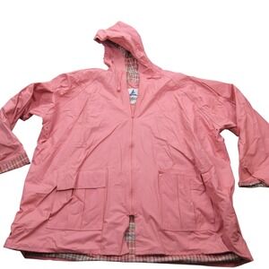 Misty Harbor Pink Hooded Raincoat Plaid Lined Zip Front Plus Size 3XL